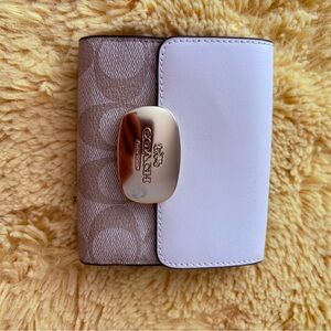 Coach Cream and Brown Wallet with Gold Clasp